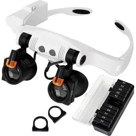 Loupe LED de type lunettes, 21 combinaisons de grossissement, pour pièces de précision, tests, montres et réparations. (1/5)