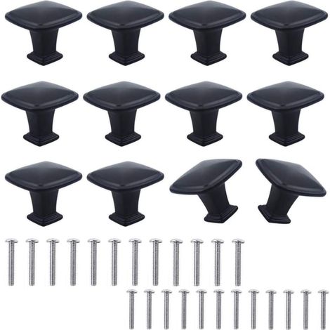 12 Stück 30 mm quadratische Schrankknöpfe, Legierung, moderne schwarze Griffe für Küchenmöbel