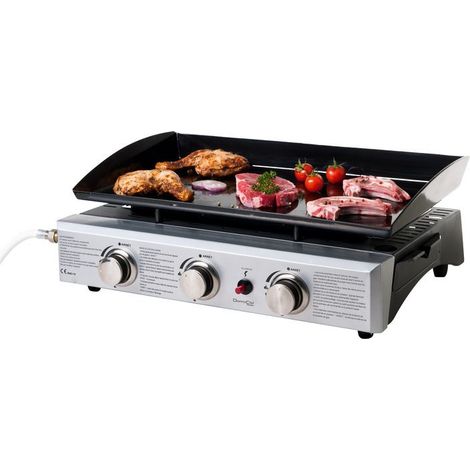 Plancha gaz - DOMOCLIP - Inox DOC277 - 7500W - Acier émaillé - 3 brûleurs (1/2)