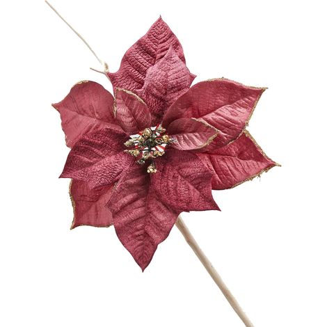 Ramo decorativo natalizio "Fiore Rosa" con petali in tessuto da Ø 25 cm