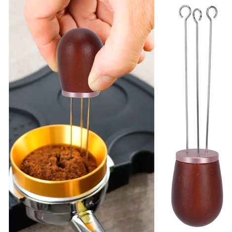 Nadelförmiger Kaffeepulverspender aus Holz, Kaffeerührer mit Griff, Roségold (1/5)