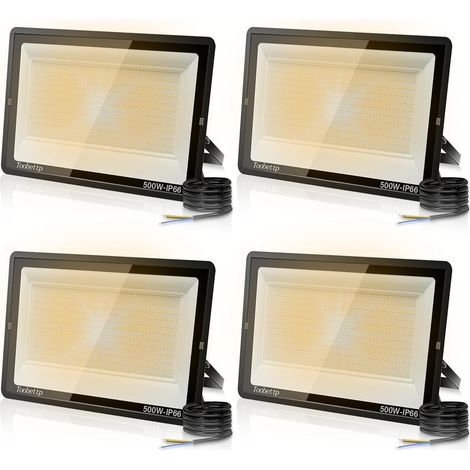 4PCS 500W Projecteur LED Extérieur, Spot LED Exterieur 50000LM Super Lumineux 3500K Blanche Chaude Éclairage de Sécurité Extérieur IP66 Imperméable pour Garage Jardin Terrasse Parking (1/5)