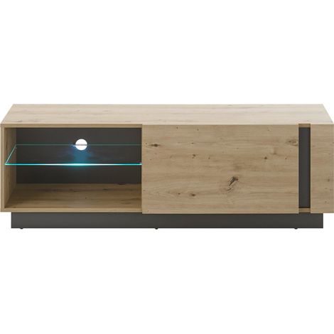 TV Lowboard CARDIFF-61 in Eiche Artisan Nb. mit Absetzungen in Graphit grau inkl. LED-Beleuchtung, B/H/T: ca. 138/46/40 cm (1/5)