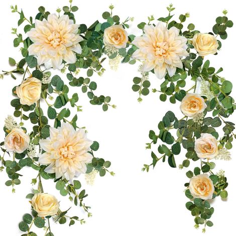Künstliche Blumengirlande 190cm mit Dahlien und Rosen in Champagner (1/5)