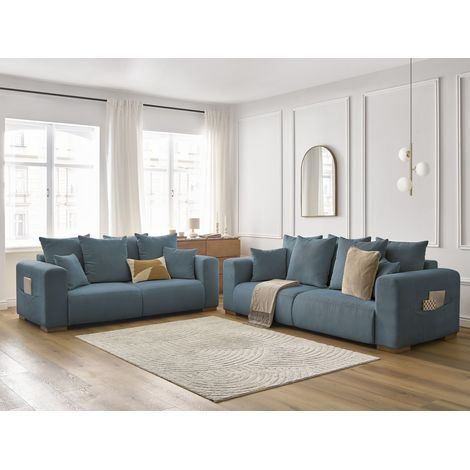 BOBOCHIC - Ensemble canapé droit fixe 3 + 2 places SIDONIE velours côtelé Bleu foncé (1/5)
