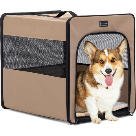 Faltbare Hundebox für Zuhause & Auto, Größe M, Khaki (1/5)