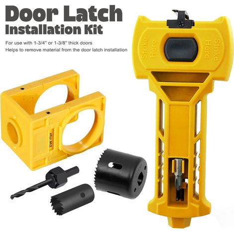 Kit d'outils pour loquet de porte (jaune) Kit d'outils : Jeu d'outils à tenon et mortaise pour serrures sphériques, disponible en plusieurs couleurs. (1/5)