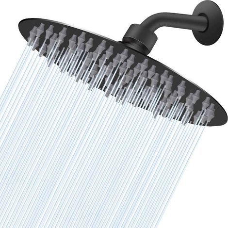 Cabezal de ducha efecto lluvia, Boost, alto caudal, alta presión, acero inoxidable, negro, 8 pulgadas (1/4)