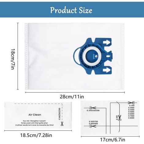 Lot de 12 sacs d'aspirateur pour aspirateurs Miele GN 3D Classic C1 Complete C2 C3, S2000, S5000 et S8000 Series Sacs à poussière (1/4)