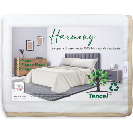 COPERTA HARMONY Peso Medio in PURA LANA VERGINE E TENCEL estratto da Eucalipto e Faggio 1 PIAZZA (1/5)