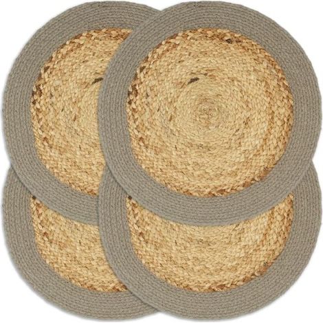 Sets de table, lot de 4, naturel et gris, 38 cm, jute et coton. (1/5)