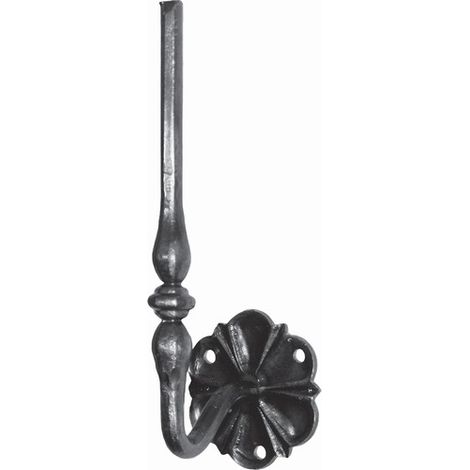 Support équerre martelé pour main courante - Hauteur 360mm barreau rond Ø14mm - Fer forgé - DECO FER FORGE