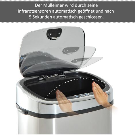 Poubelle automatique avec capteur, 68L, acier inoxydable argenté, pour cuisine, poubelle électrique à ouverture intelligente, grand modèle. (1/5)
