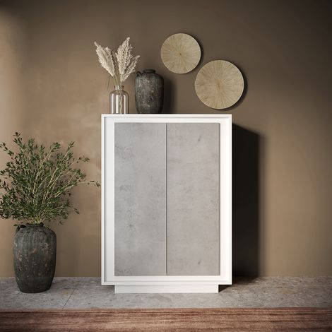 Buffet haut moderne blanc laqué mat/ciment Rosine