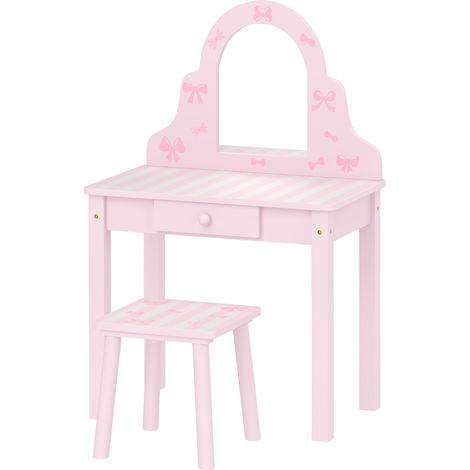 Ensemble coiffeuse 2 en 1 avec tabouret pour filles de 3 à 6 ans, rose (1/5)