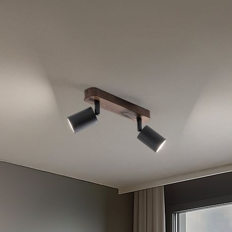 [NEUWERTIG] B-Ware Deckenspot Deckenleuchte Lampe Subrin Nussbaum 2 Flg Holz Stahl Schwarz