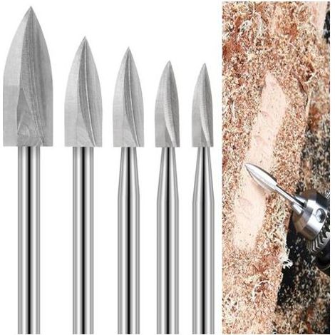 Holzschnitzwerkzeuge für Rotationswerkzeuge, 5-teiliges Gravierbit-Set, Holzschnitzbit-Set mit 1/8-Zoll-Schaft für Heimwerkerarbeiten, Schnitzen, Gravieren, Schleifen und Bohren (1/5)