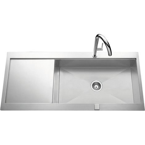 Évier de cuisine inox lisse 1 bac – Dimensions L 1160 x l 520 x P 190 mm – Pour sous-meuble 80 cm – Vidage automatique chromé – Js Schock (1/4)