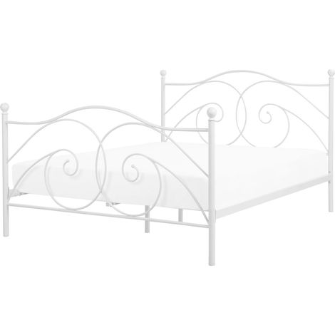 Letto in Metallo Bianco a Doghe con Decorazioni Sinuose 160 x 200 cm Dinard