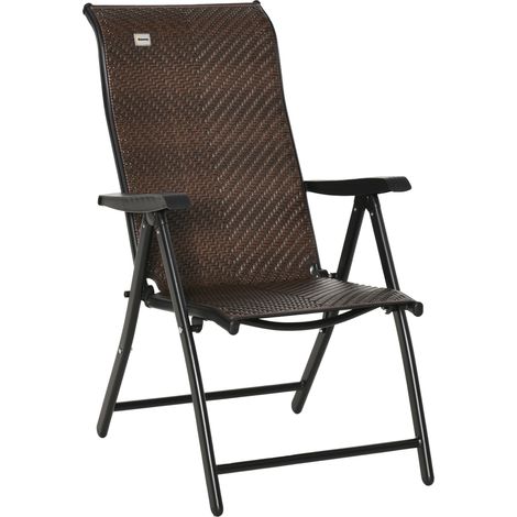 Chaise pliante en polyrattan avec accoudoirs et dossier réglable 7 positions pour jardin, balcon, terrasse 58 x 71 x 111 cm (1/5)