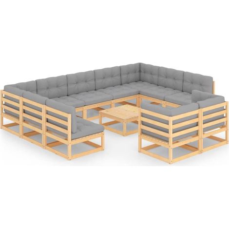 12-tlg. Garten-Lounge-Set mit Kissen Massivholz Kiefer vidaXL (1/5)