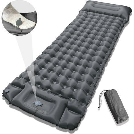 (Gris) Matelas gonflable une place avec oreiller, super confortable, léger et pliable, parfait pour les voyages. (1/5)