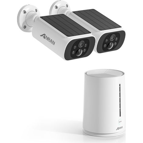 ANRAN Kit Caméra de Surveillance Sans Fil ,Vidéosurveillance,2 caméras batteries solaires 4MP,1 station 4CH avec 64GB carte sd