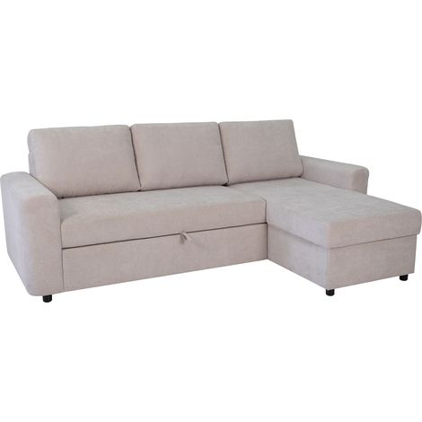 CELIA - Canapé d'angle convertible et réversible avec coffre en tissu beige (1/5)