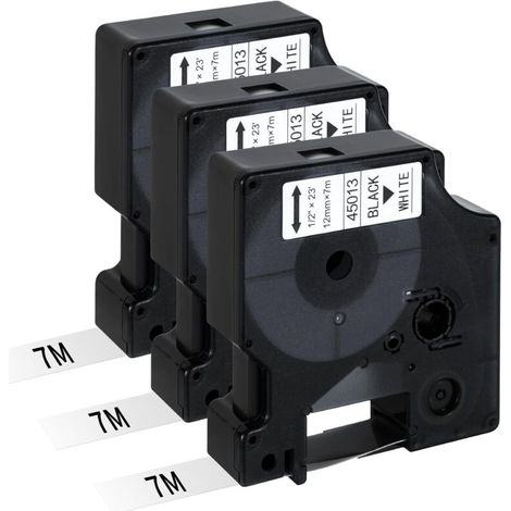 Lot de 3 Compatible avec Dymo Ruban Recharge D1 12mm x 7 m Etiqueteuse 45013 S0720530 pour Dymo Labelmanager 160 210D 280 360D 420P Label Point 150 350