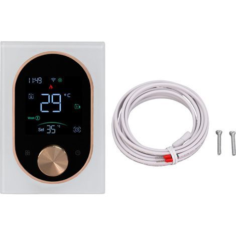 Intelligenter Raumthermostat, 2,4-GHz-WLAN-Temperaturregler für elektrische Heizung, mobile App, Touchscreen und Bedienknopf, weiß (1/5)