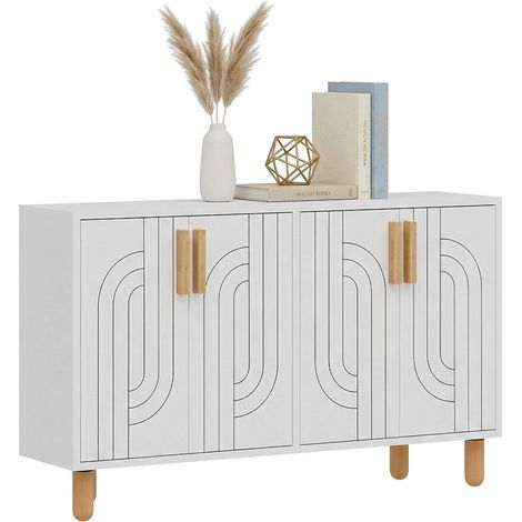Credenza Venerina, Madia 2 Ripiani, 4 Ante, 4 Vani, 120x30x74h cm Bianco