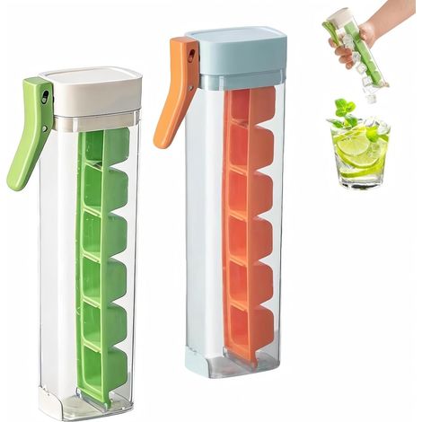 CCYKXAUne machine à glaçons pp,bac à glaçons de type presse avec couvercle,moule à glaçons à une main avec poignée,bac à glaçons,pour (vert + orange) (1/5)