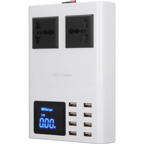 LED-USB-Ladegerät mit Überspannungs- und Überstromschutz, 8 USB-Anschlüsse, LCD-Ladegerät, Netzteil mit EU-Stecker, AC 100–240 V (1/5)