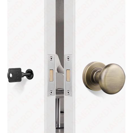 (Clé ronde en bronze) Ensemble de poignée de porte à verrouillage invisible en alliage de zinc noir avec serrure mécanique sans clé pour porte coulissante (1/5)