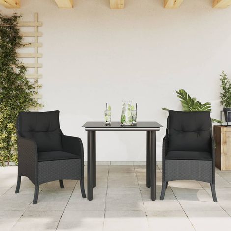 Set comedor de jardín 3 pzas con cojines ratán sintético negro vidaXL (1/5)