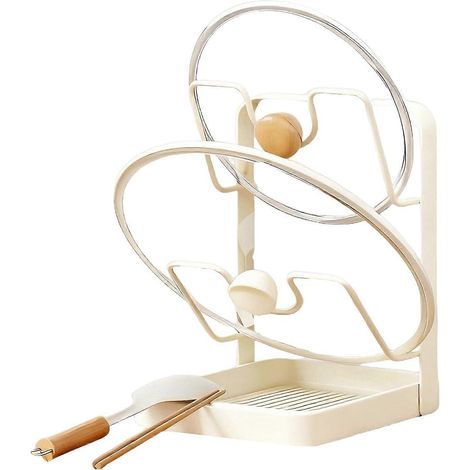 Support de rangement pour couvercles de casseroles, organisateur porte-couvercles avec bac égouttoir amovible, ustensile multifonction à double couche (1/5)