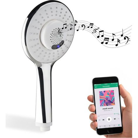 Douchette à Main musical 1 Jet Chromée bluetooth Picots Anti-Calcaire Pastille Éco (1/5)