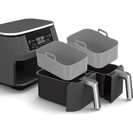 Lot de 2 inserts en silicone pour friteuse à air Ninja Dual, panier réutilisable antiadhésif, accessoires de cuisson pour air fryer double, tapis flexible résistant à la chaleur (1/5)
