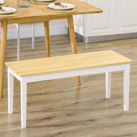 Banco de madera, banco de dos plazas, madera maciza, lacado, natural + blanco (1/5)