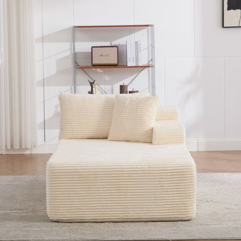 Canapé modulaire en chenille, mousse 30D haute résilience, fond antidérapant, facile à déplacer pour salon, ivoire extérieur (1/5)
