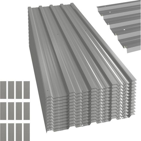 Lot 12 panneaux acier galvanisé gris clair 129x45 cm résistant intempéries (1/5)