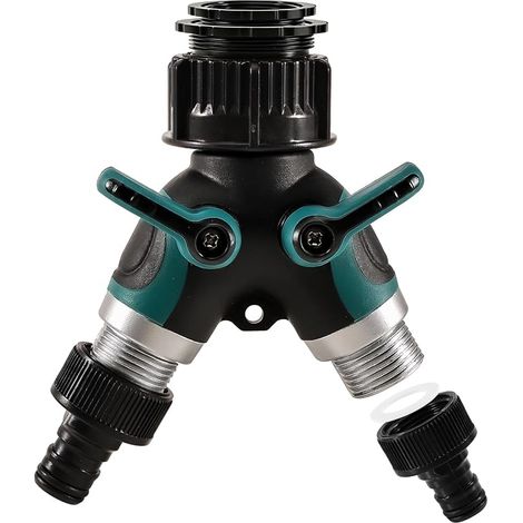 Distributeur d'eau 2 voies avec robinets d'arrêt - Répartiteur de tuyau en Y - Répartiteur de raccordement d'eau pour machine à laver, lave-vaisselle et tuyau d'arrosage - Pour 1/2", 3/4", 1" (1/5)