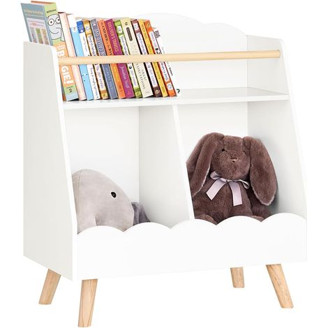 SoBuy KMB100-K-W Bibliothèque Enfant, Étagère à Livres, Étagère de Rangement Jouets pour Enfants, Meuble Rangement sur Pieds pour Chambre d’Enfant, 2 Compartiments Ouverts, Blanc (1/6)