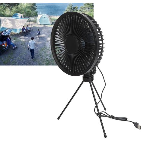 Ventilateur de camping portable de 17 cm avec panneau solaire de 10 W et trépied réglable, équipé d'un trépied. (1/5)