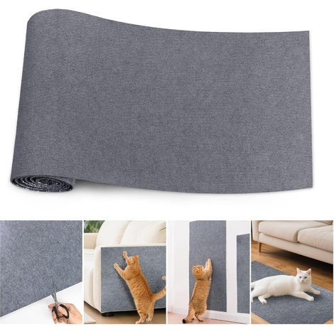 1 Tapis Griffoir Chat, Auto-adhésif, Découpable, Protection Canapé, Mural, Gris 200CM (1/5)