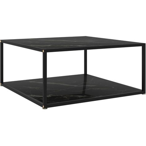 Table basse noire, 80 x 80 x 35 cm, verre trempé (1/5)