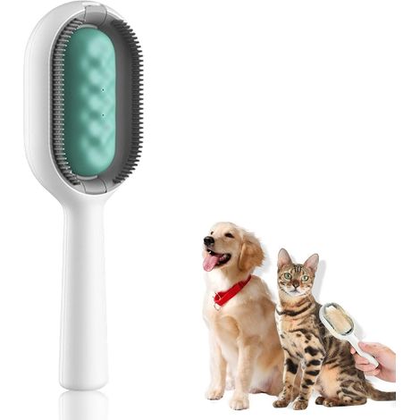 Peigne démêlant avec réservoir d'eau (court, vert), brosse pour chiens et chats à poils longs, brosse multifonctionnelle pour le démêlage des poils d'animaux.-AquaForge