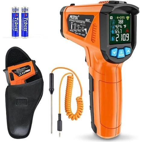 Thermomètre Infrarouges -50 ℃ 800℃ Laser Digital Thermometre et Sonde Température IR Sans Contact LCD Alarme et Émissivité Réglable pour Cuisine/Pizza Industrial (1/5)