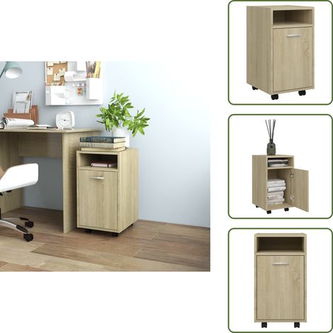 Beistellschrank mit Rollen Sonoma-Eiche 33x38x60 cm - Holz Sideboard - Wohnzimmermöbel - Schreibtischregal - Nachtkommode - Regal Mit Türen (1/5)