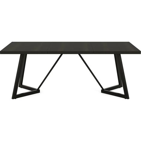 Mesa de comedor rectangular 180 x 80 x 75 cm MDF negra con patas de hierro (1/5)